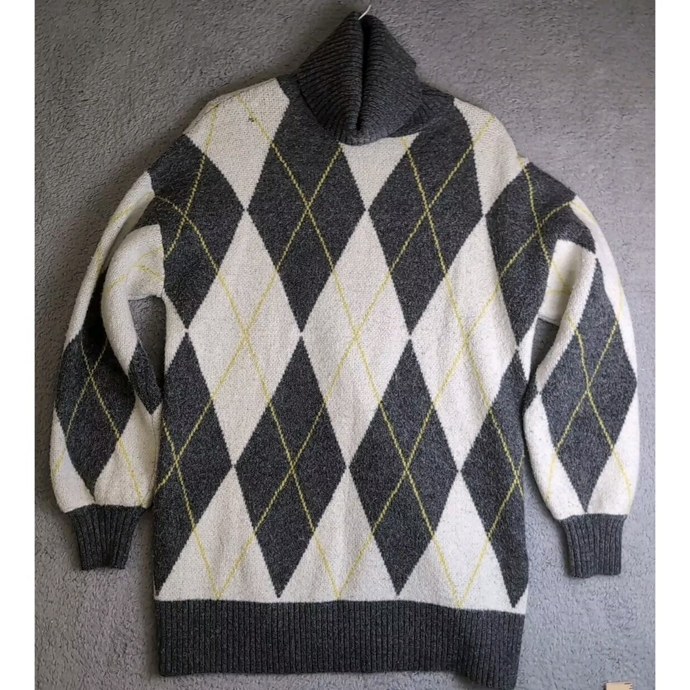 Pringle of Scotland Sweater Womens Small‎ H&M Oversized Argyle Turtleneck Tunic